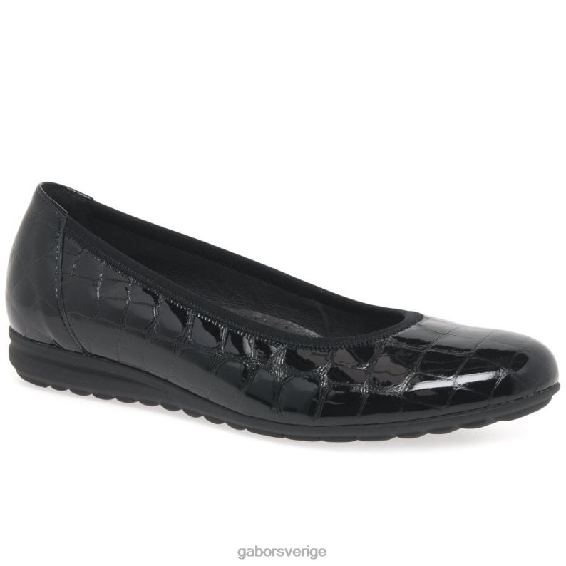 svart krokodil Gabor kvinnor splash casual balett pumps F04LN103 Skodon
