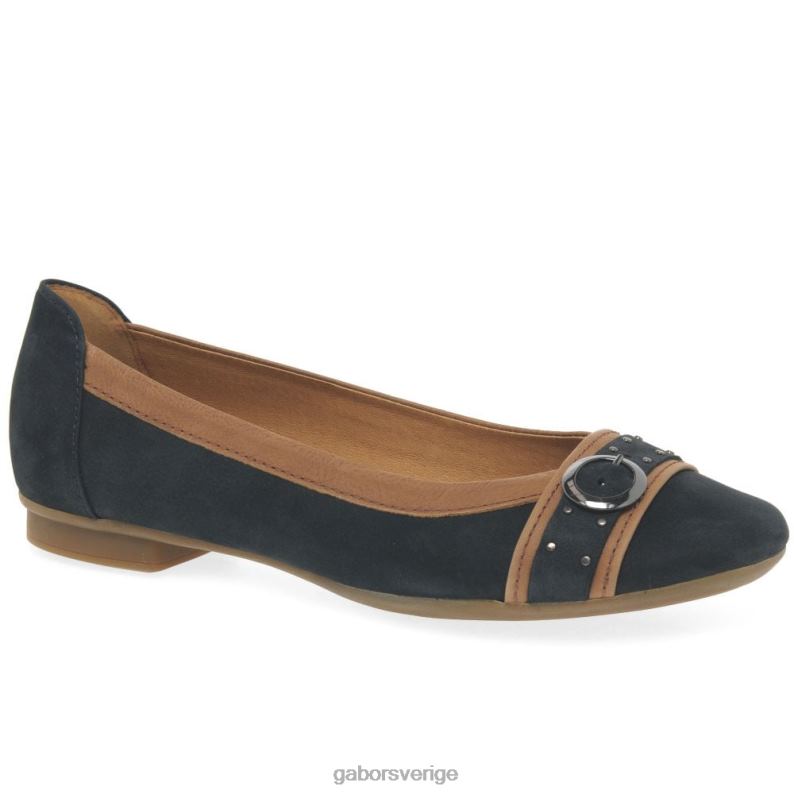 nattblå nubuck/konjak Gabor kvinnor michelle casual pumps med dubbspänne F04LN93 Skodon