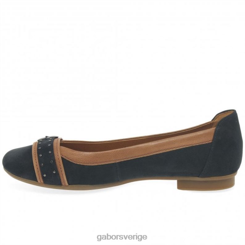 nattblå nubuck/konjak Gabor kvinnor michelle casual pumps med dubbspänne F04LN93 Skodon