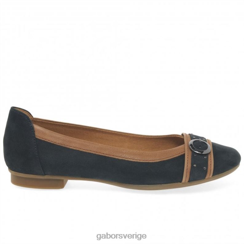 nattblå nubuck/konjak Gabor kvinnor michelle casual pumps med dubbspänne F04LN93 Skodon