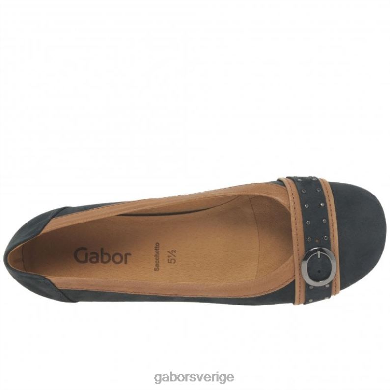 nattblå nubuck/konjak Gabor kvinnor michelle casual pumps med dubbspänne F04LN93 Skodon