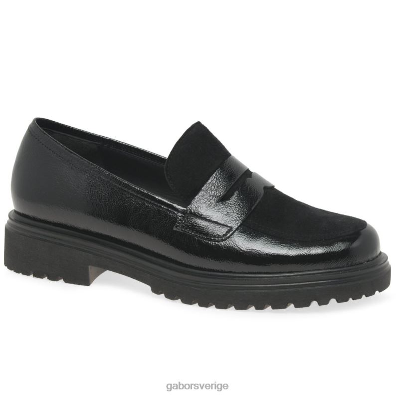 svart skrynkla patent Gabor kvinnor finch penny loafers F04LN321 Skodon